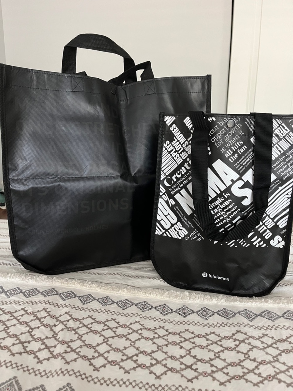 lululemon Black Graphic and Solid Reusable Totes